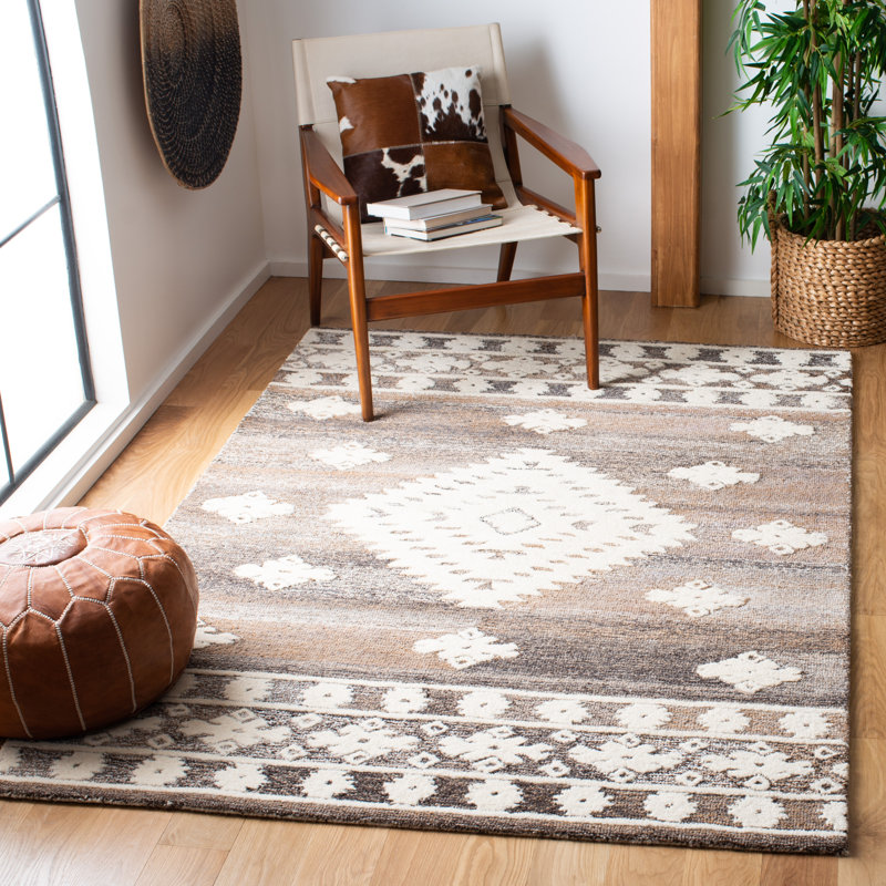 Dimmick Hand Tufted Wool/Cotton Southwestern Rug in Light Brown, Rectangle 5' x 8'