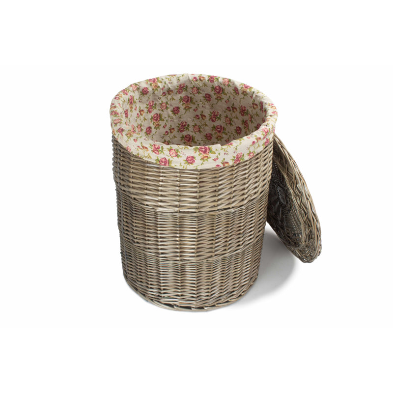 Wicker Round Laundry Basket with Garden Rose Lining, Large
