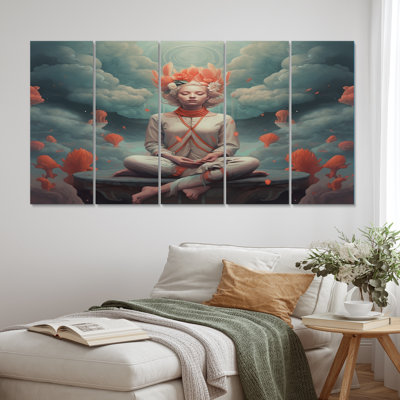Mindfulness Grace Woman Meditation IV, reproduction d'art sur toile, 5 panneaux égaux