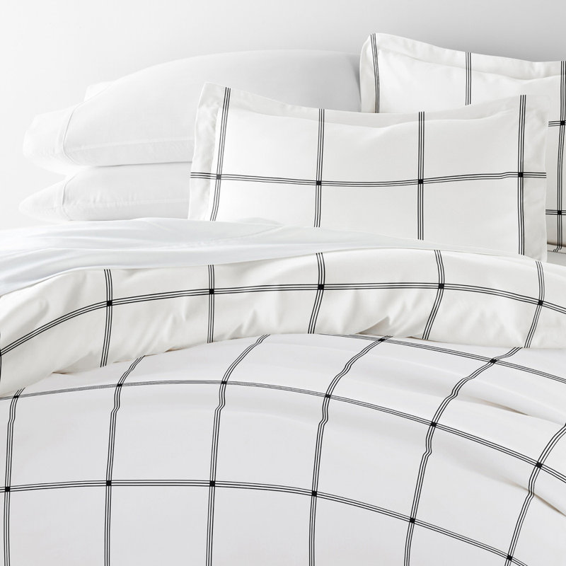Duvet Cover Set Patterned Microfiber Ultra Soft Bedding in Grid, Queen Duvet Cover + 2 Standard Shams