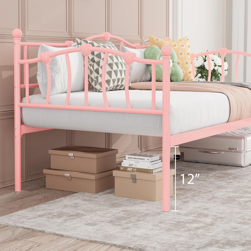 Twin Daybed – Pink, Stylish Headboard, Space-Saving, Pink