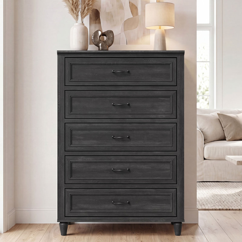 Cynthiana 3-Piece Bedroom Set with Two 3-Drawer Dressers and 5-Drawer Chest, Charcoal