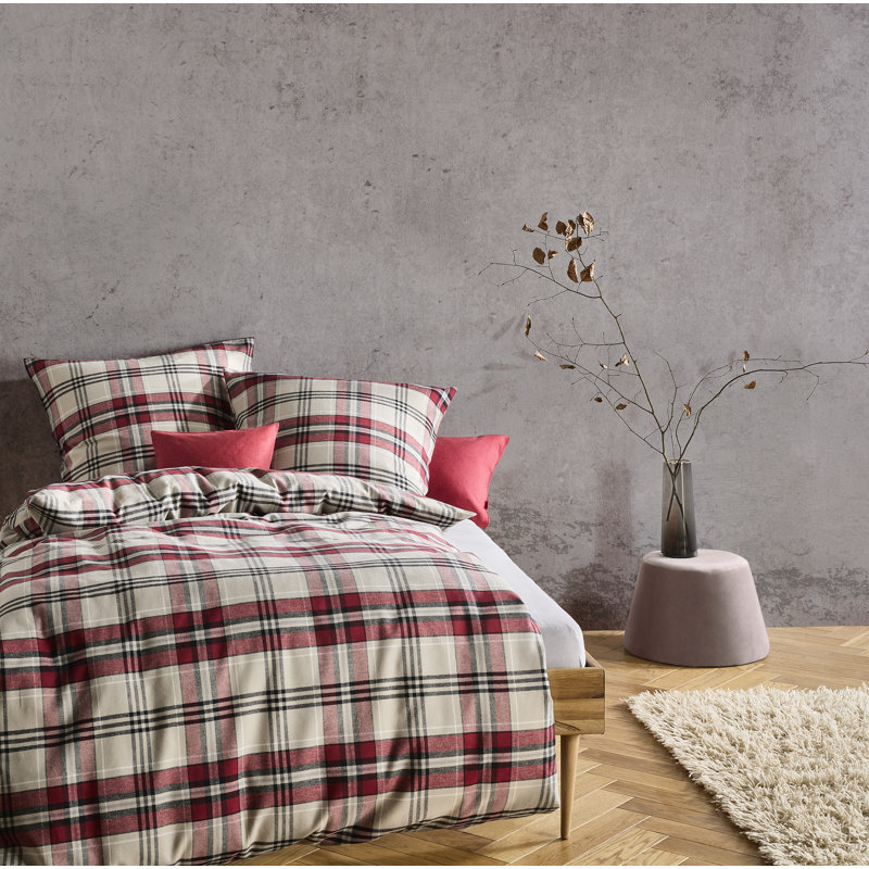 Lech Flannel Chequered Duvet Cover Set with Pillow Shams Included