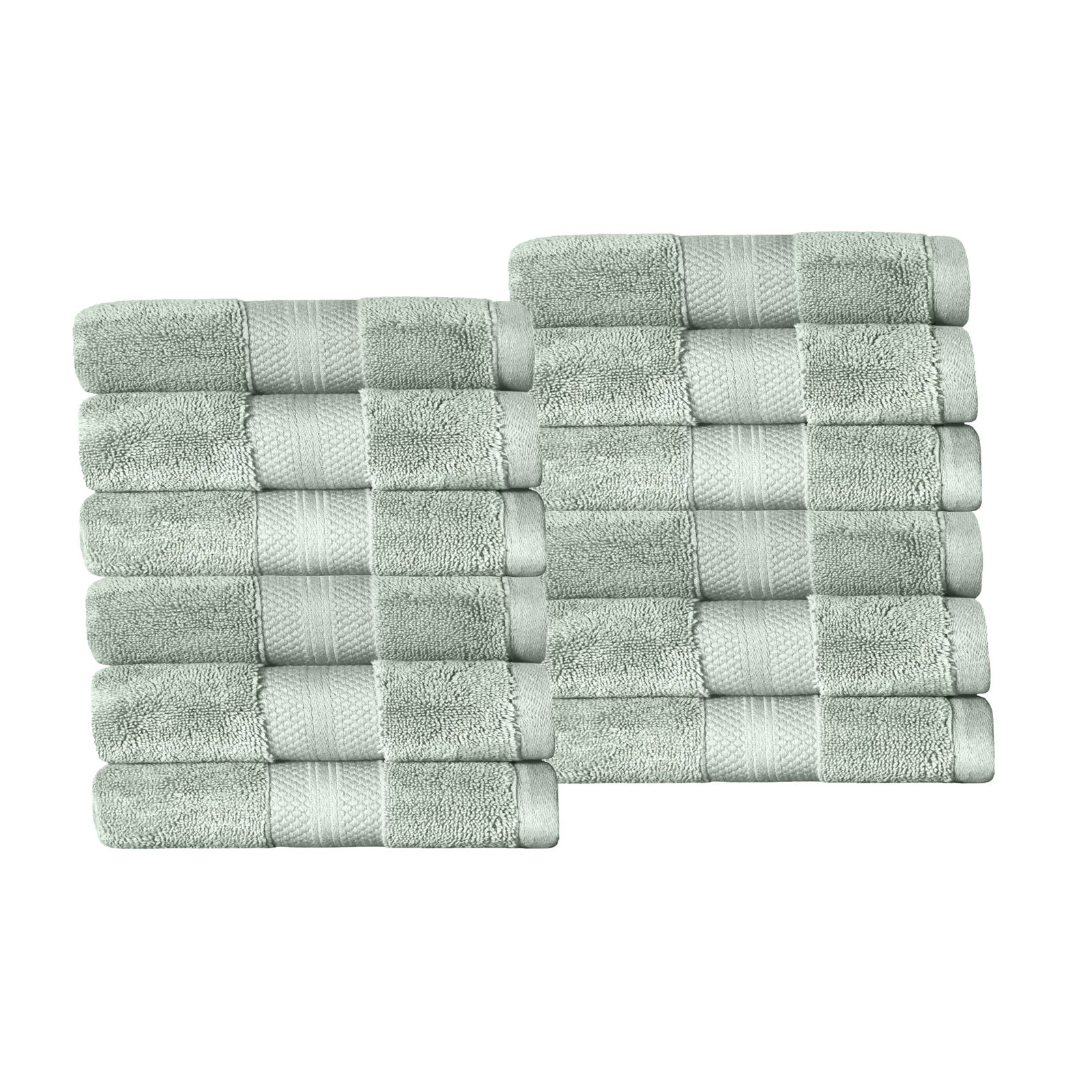 Finnian Turkish Cotton Bath Towel, Olive Green, Washcloths - 12 Pack
