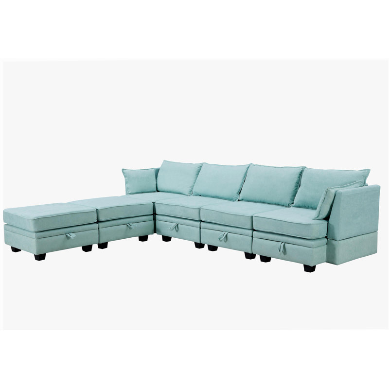 Grand canapé modulaire modulaire en U U_Style, canapé-lit convertible avec méridienne réversible pour salon, siège de rangement
