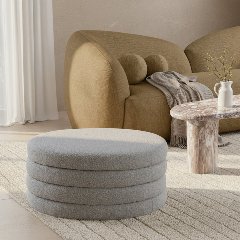 Repose-pieds standard Amy-Claire, Tissu gris bouclé