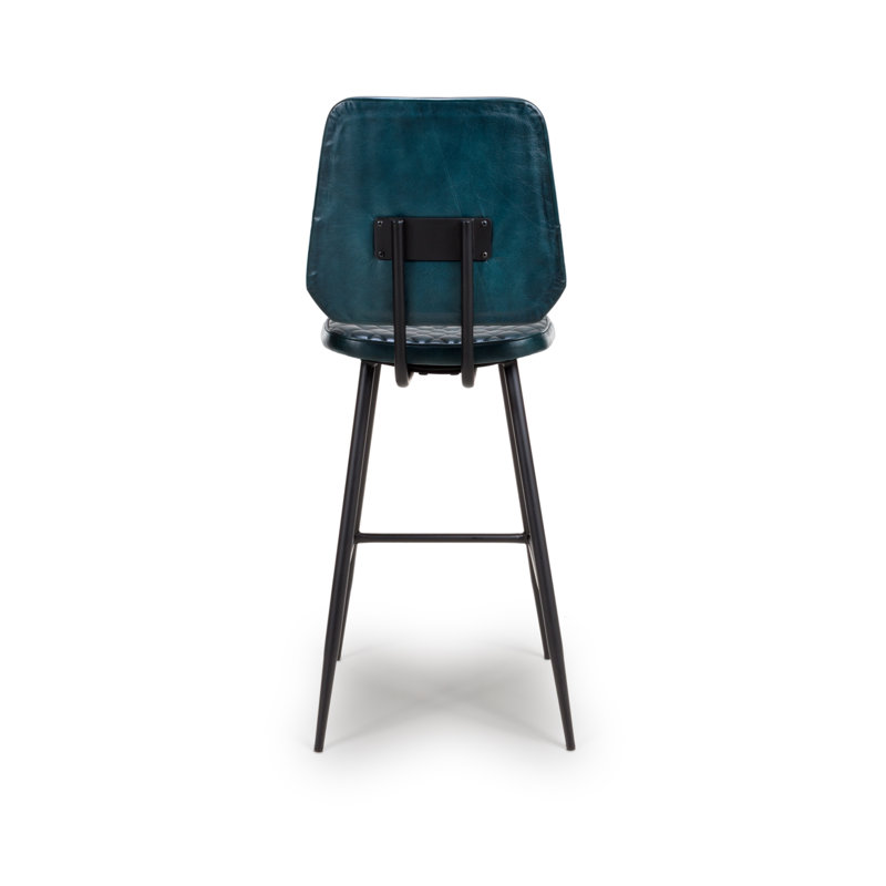 Ehret Upholstered Counter Stool with Metal Frame, Blue