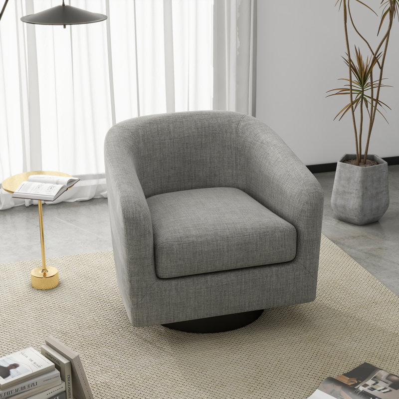 Bennett 73.1 Cm Wide Cotton Swivel Barrel Chair, Light Grey Fabric