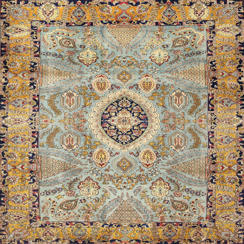 Traditional Gray/Brown Area Rug, Square 4'