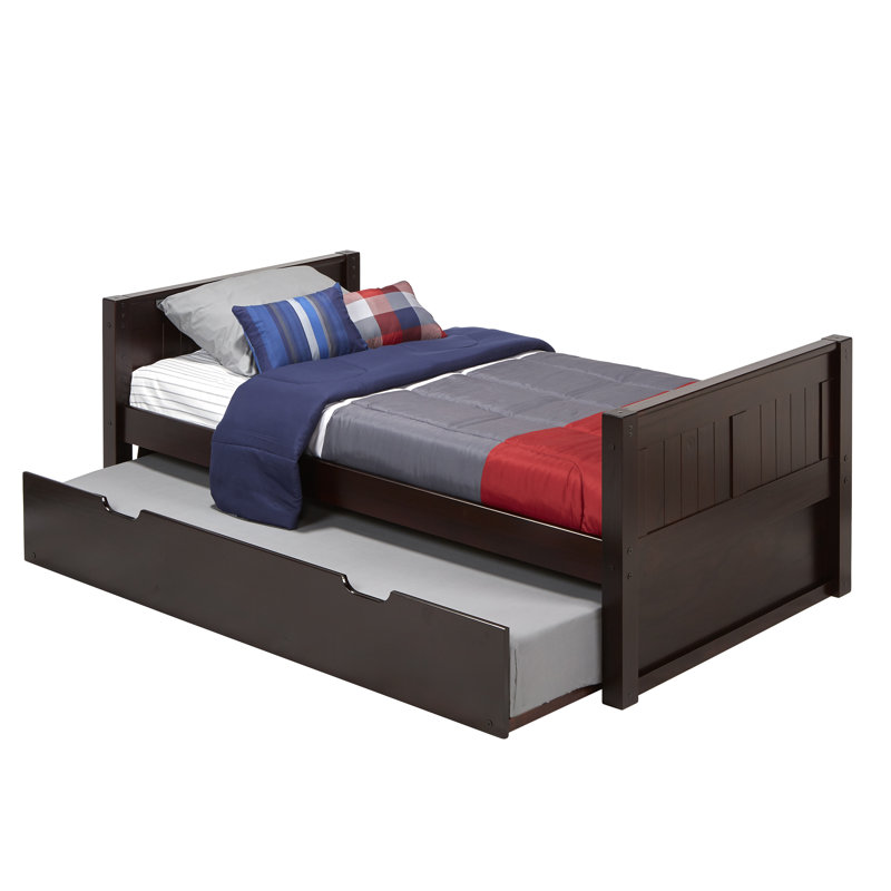 Lit plateforme en bois massif avec lit gigogne Friedemar, Cappuccino