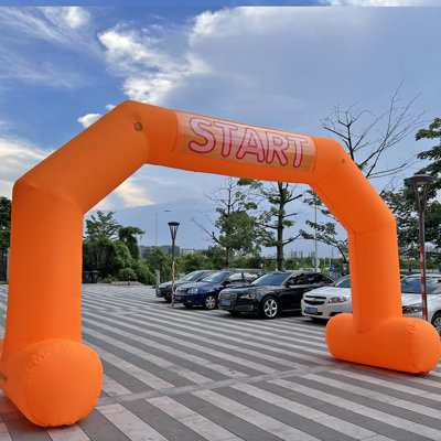 20Ft Orange Start Finish Line Inflatable Arch with Built-in Blower, Hexagon Inflatable Archway for 5K Races, Charity Runs, School Sports & Promotional Events