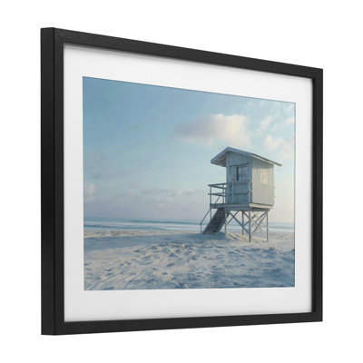«Blue and White Beach Scene», reproduction encadrée sous verre, design par LSR Design Studio
