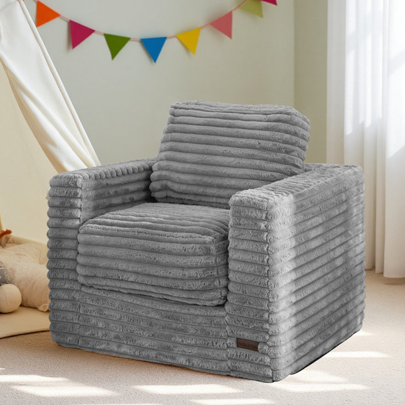 Comfy Faux Fur Kids Bean Bag Chair, Gray