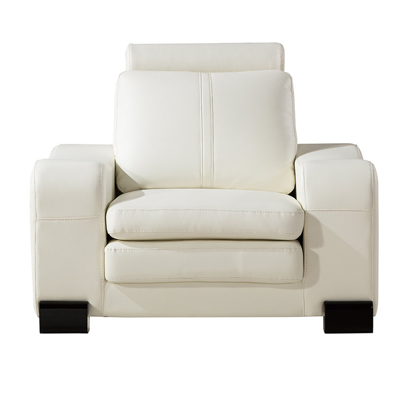 Fauteuil club et repose-pieds Barnier, Cuir véritable blanc