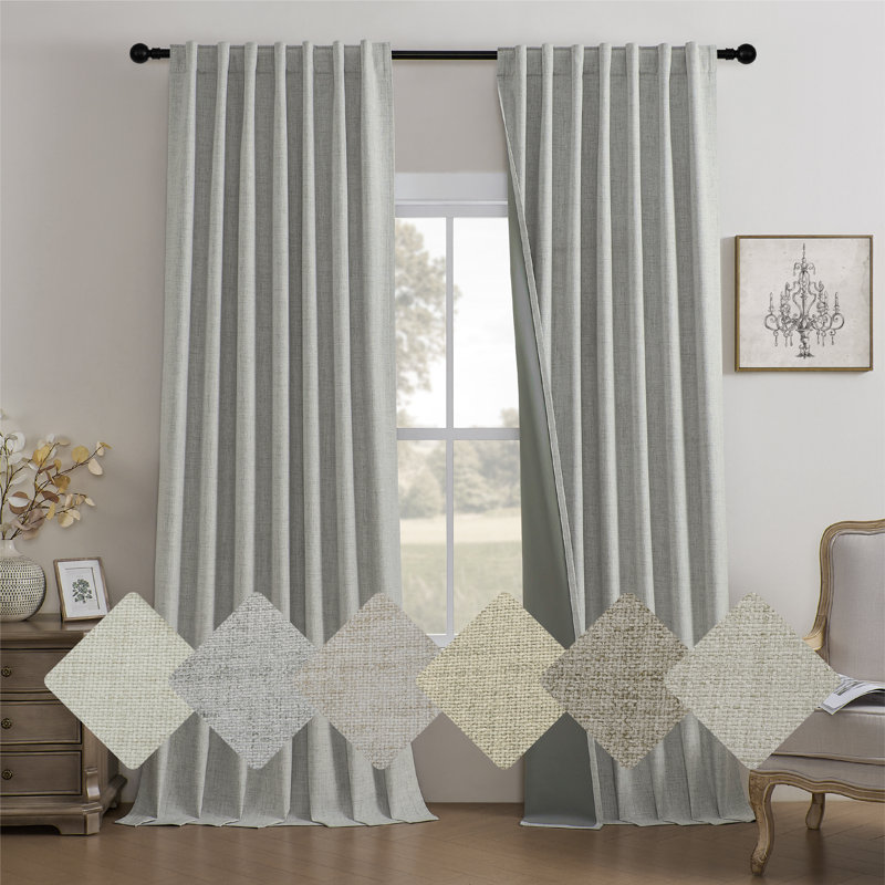 Ensemble de 2 panneaux de rideaux occultant en toile de jute 100% Leming, L 52 po x L 84 po, Gris clair