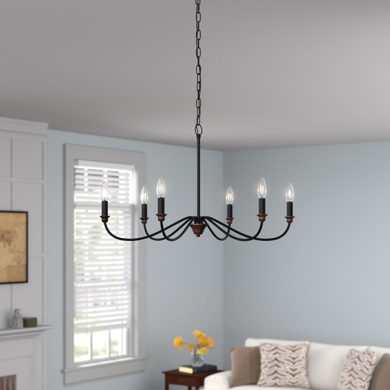 Baran 6 - Light Dimmable Classic / Traditional Chandelier, Matte Black/Brushed Walnut