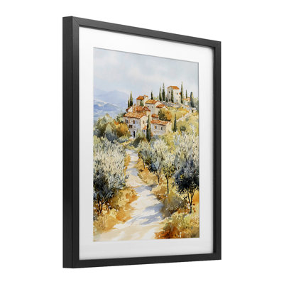 «Tuscan Hilltop Village View», reproduction encadrée sous verre, design par LSR Design Studio