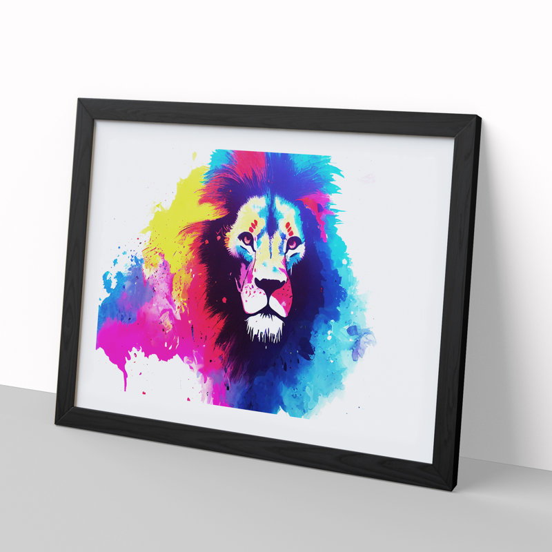 Colourful Lion Vol.2 Abstract - Print, 34cm H x 46cm W x 2cm D, Black Framed