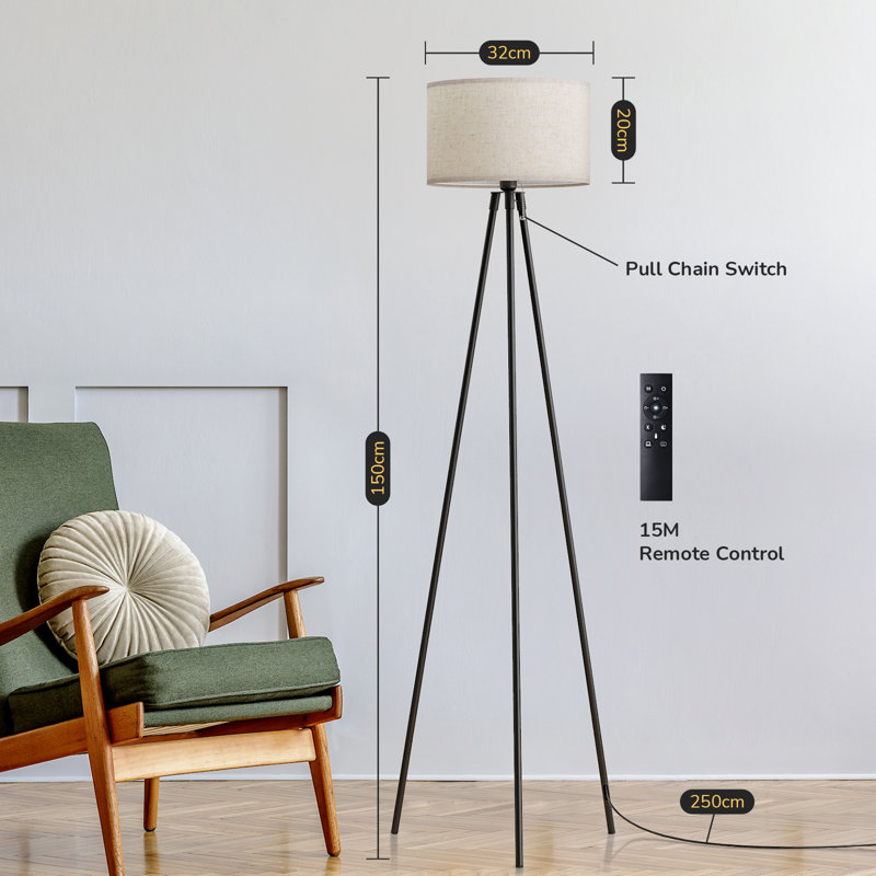 150cm Tripod Floor Lamp with Remote Control (Bulb Included)