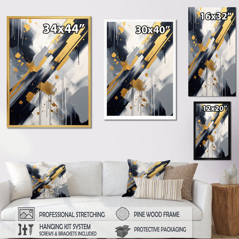 Noir et doré Profondeur du coin VII, Cadre simple noir, H 40 po x l 30 po x P 1,5 po