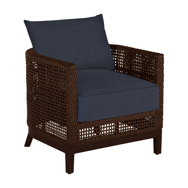Fauteuil demi-tonneau péninsule - acajou / châtaignier, Acajou / châtaignier, Lin marine, Welt + bourre standard