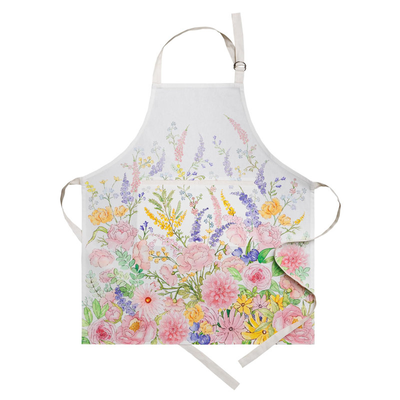 Maison d' Hermine Apron for women with Pocket 100% Cotton 27.50"x31.50" 1 Piece Adjustable Neck Strap & long ties Apron Men, Chef, Wedding, Cooking, Gardening, Server Spring/Summer (Valentine Bouquet)