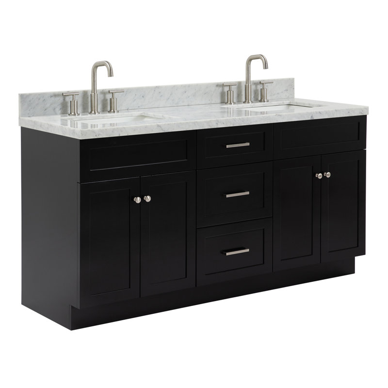 Meuble-lavabo double autoportant de 67 po avec plateau en marbre Hamara Hamlet, Noir