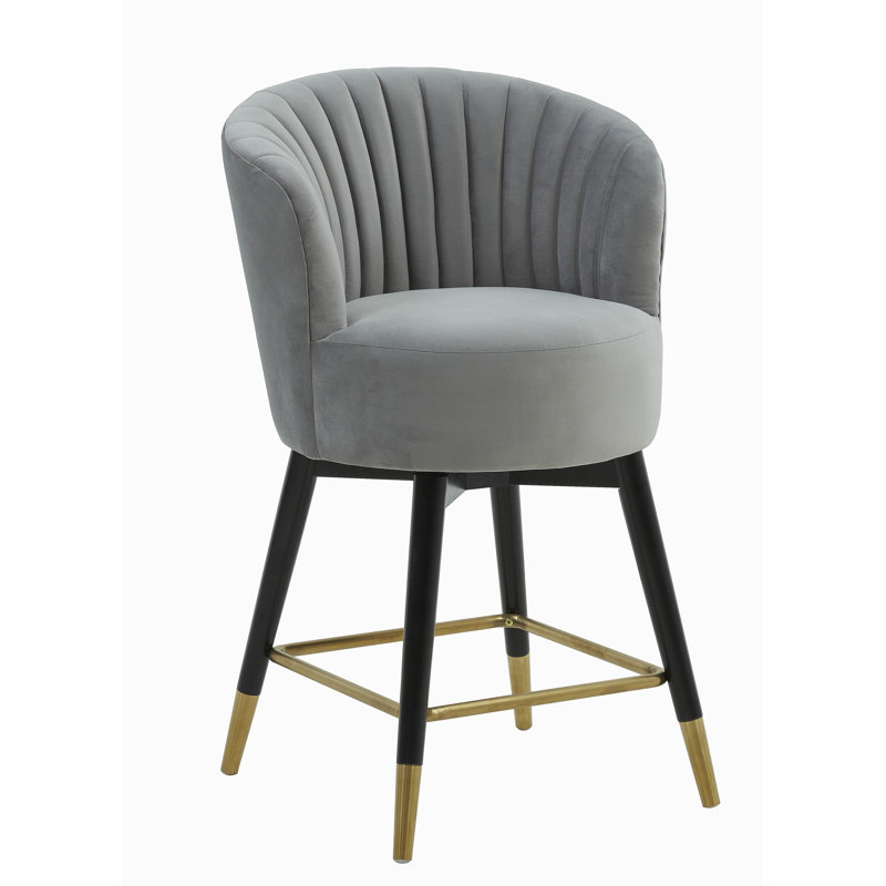 Tabouret de comptoir pivotant 27 po Liana, Velours gris clair