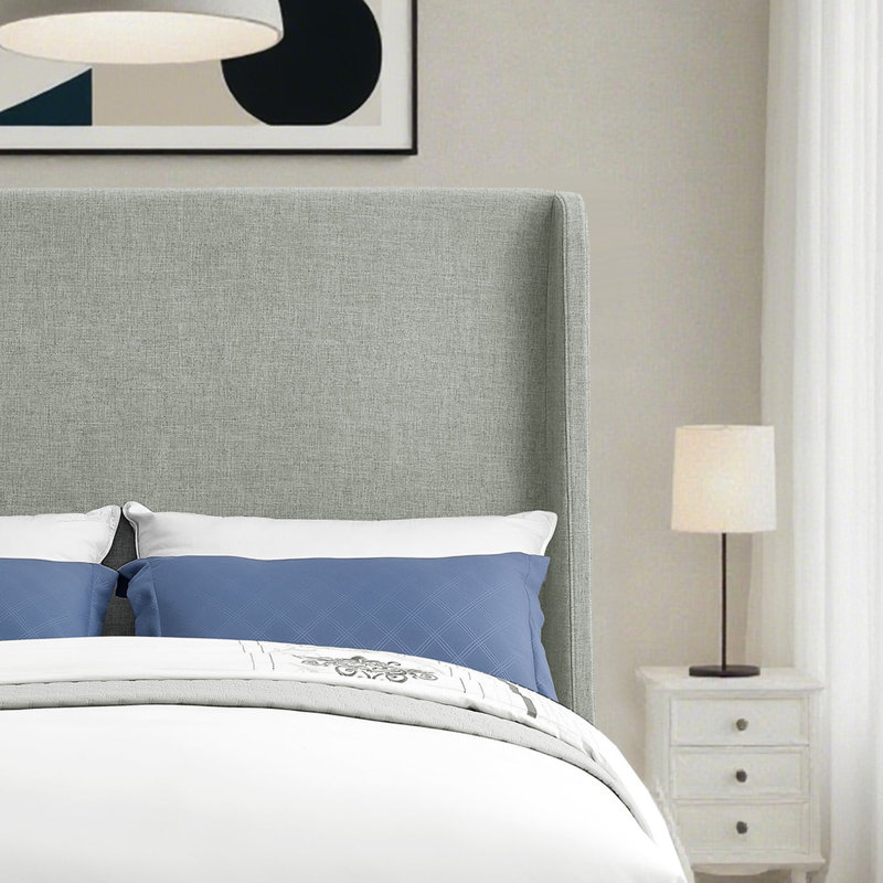 Tête de lit capitonnée tapissée à oreilles, tête de lit en bois massif avec pieds en bois, tête de lit à hauteur réglable de 47 po à 63 po, tête de lit en tissu au design moderne