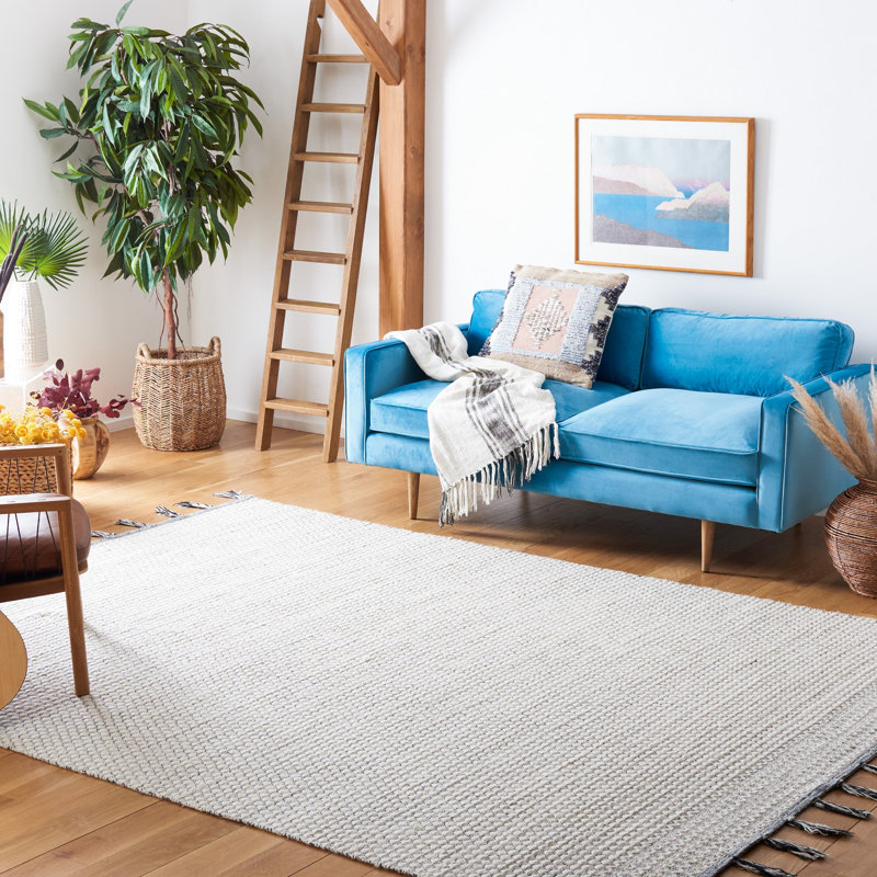 Montauk Flat Weave Wool/Cotton Geometric Rug in Gray/White, Rectangle 4' x 6'