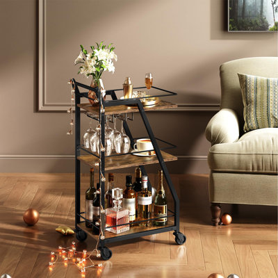 3-Tier Bar Cart Home Bar Serving Cart with Glass Holder by 17 Stories