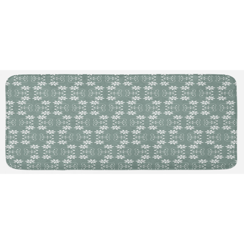 Tapis de cuisine à fleurs délicates et pointillés en forme de style baroque