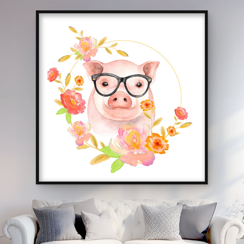 Joyeux petit cochon - imprimé animal de ferme encadré pour la décoration