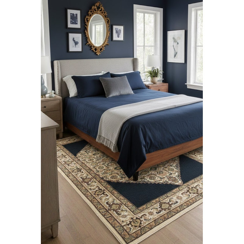 Tapis indo-bidar à motif géométrique foncé 5 x 8
