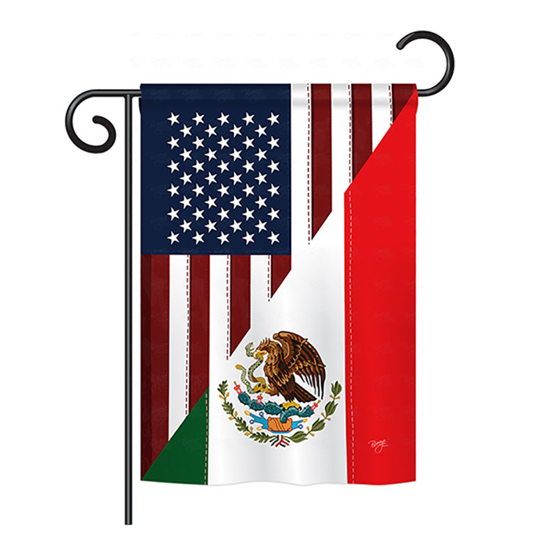 Drapeau de maison en polyester à 2 côtés us-mexique amitié, H 18,5 po x l 13 po