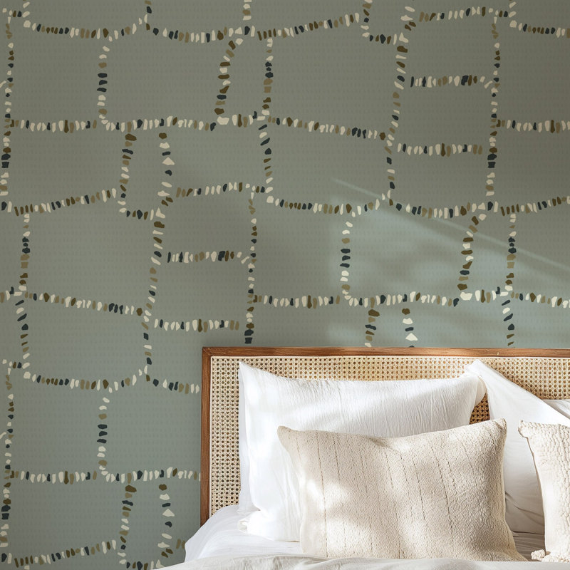 Papier peint Tumin Ruins, Non encollé, Cendre bleu gris, Toile de ramie synthétique