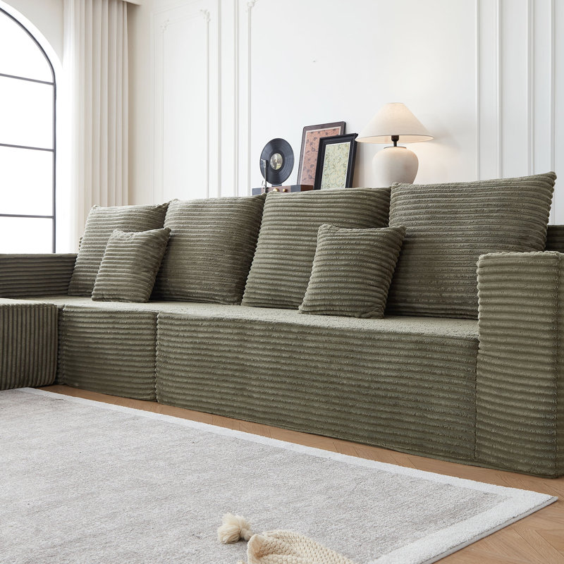 Canapé modulaire Cloud avec porte-gobelets, 6 sièges, velours côtelé, siège profond pour s'étirer librement - siège surdimensionné en velours côtelé, pas d'assemblage