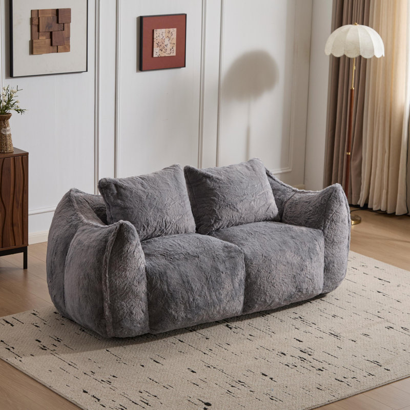 Giant Bean Bag Couch, Ultra Soft Fluffy Loveseat Bean Bag Sofa, Oversized Chase Lounge Chair, Grey
