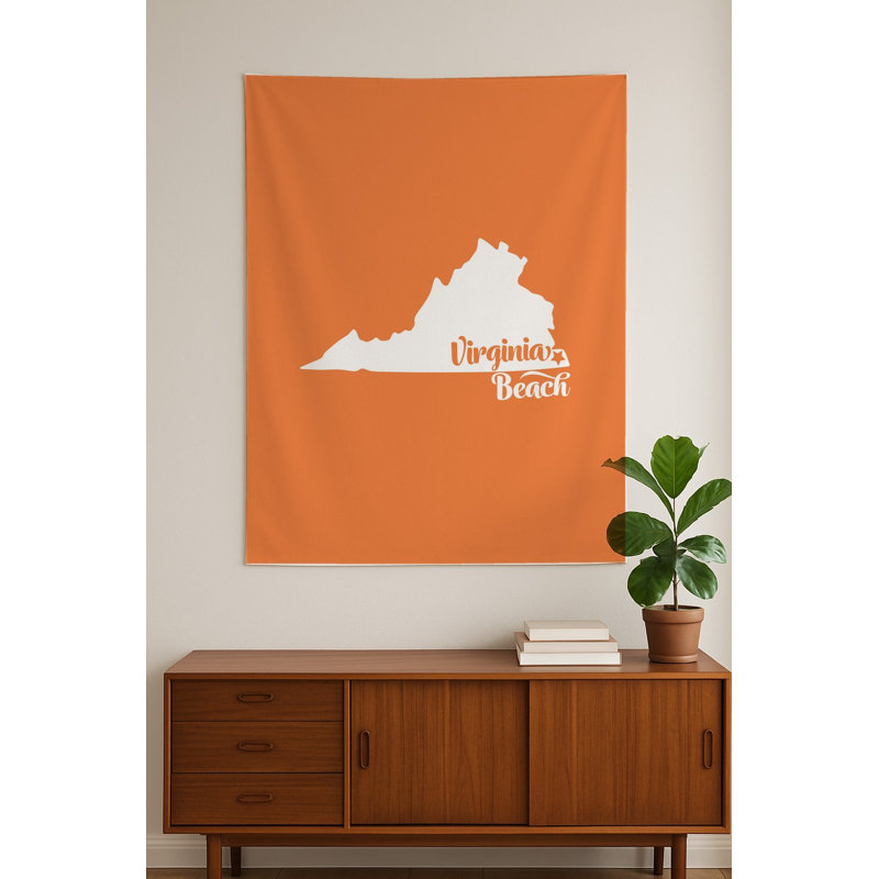 Home Sweet Virginia Beach — Silhouette de l'État de Virginie — Tapisserie murale intérieure (portrait), H 104 po x l 88 po