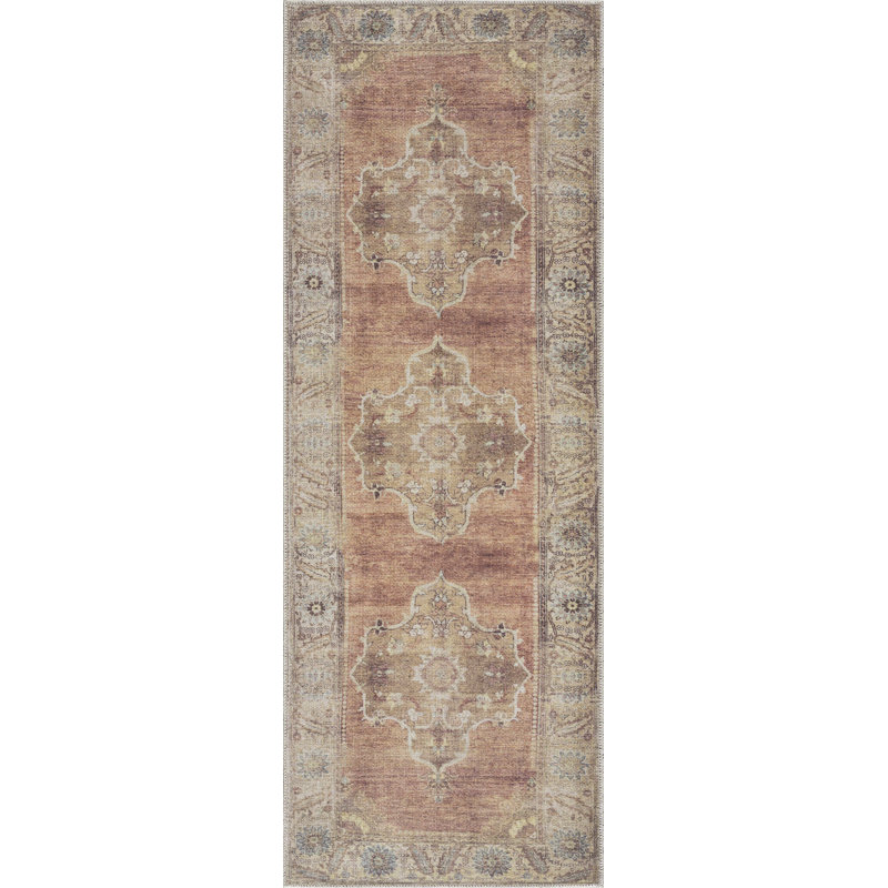 Oribelle Machine Washable Oriental Brown/Beige Area Rug, Runner 2'7" x 7'3"
