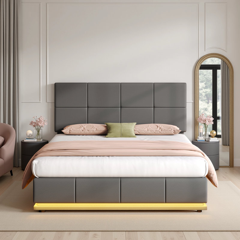 Upholstered Ottoman Storage Bed, Grey