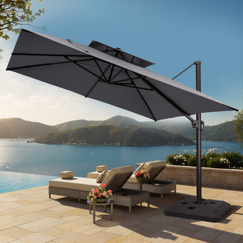 Parasol carré en porte-à-faux 128 po, base lestée incluse, Dark Grey