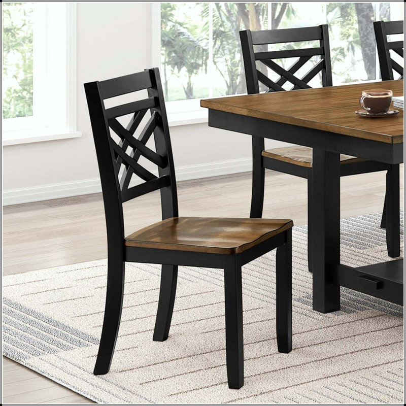 Chaise de salle à manger à deux tons en noir et brun avec siège en bois