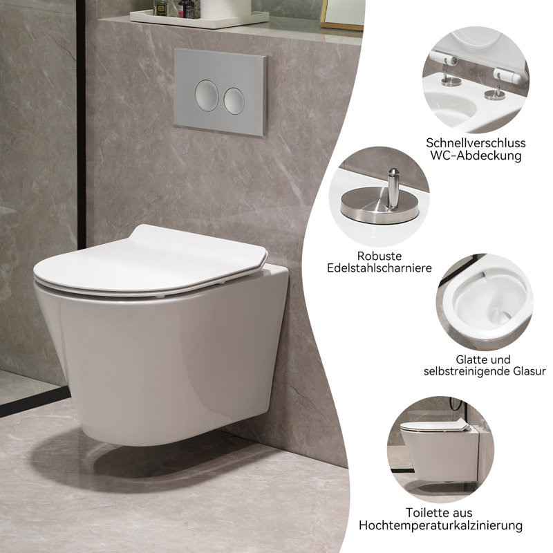 Belfry Bathroom Shylo LPF Round Wall Mounted Wall Hung Toilets (Seat Included)