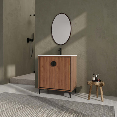 Meuble-lavabo moderne avec lavabo supérieur simple et 2 portes à fermeture douce