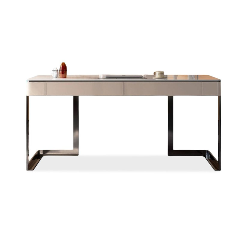 Bureau rectangulaire en pierre frittée avec tiroirs, H 29,53 po x l 55,12 po x P 23,62 po