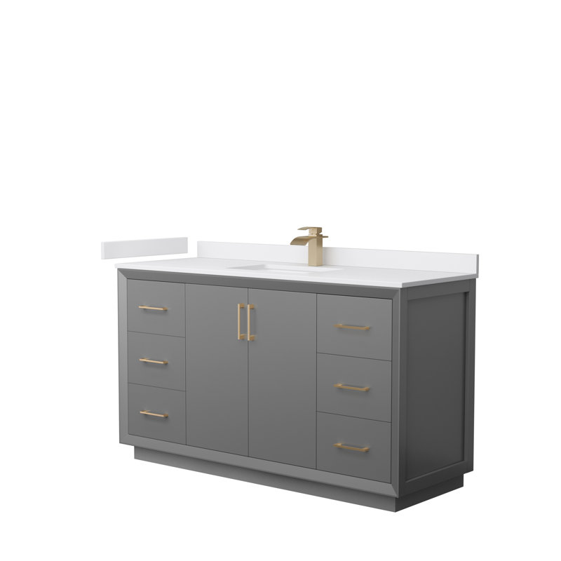 Ensemble de meuble-lavabo simple 60 po Strada, Gris foncé, Bronze satiné, Marbre de culture blanc