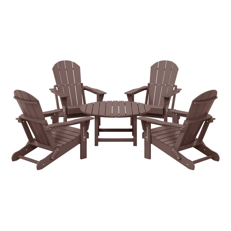 Ensemble de conversation d'extérieur 5 pièces Adirondack avec table basse ronde, Brun foncé
