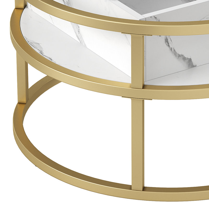 Coffee Table, White Wood, Gold, Marble