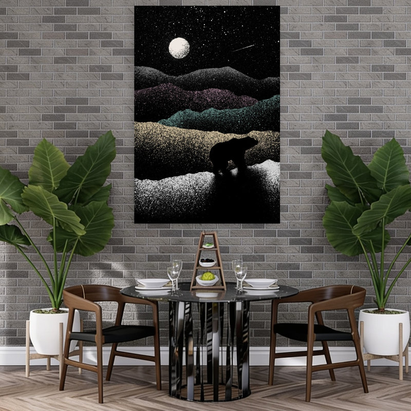 Bear Under Starry Night Abstract Contemporary Bear Landscape Mountain Wall Art Print, 152.4cm H x 101.6cm W